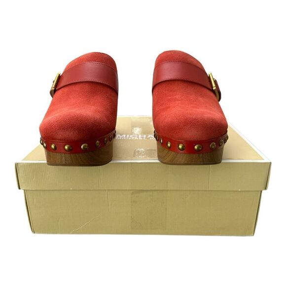Michael Kors Red Suede Wood-Platform Clogs - Picture 2 of 10